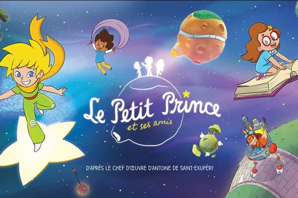 Le Petit Prince et ses amis key art with the Little Prince and friends among the planets