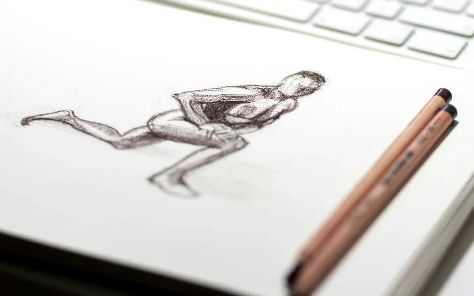 A pencil sketch of a figure in motion